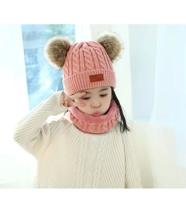 Cappellino double pon-pon treccia baby