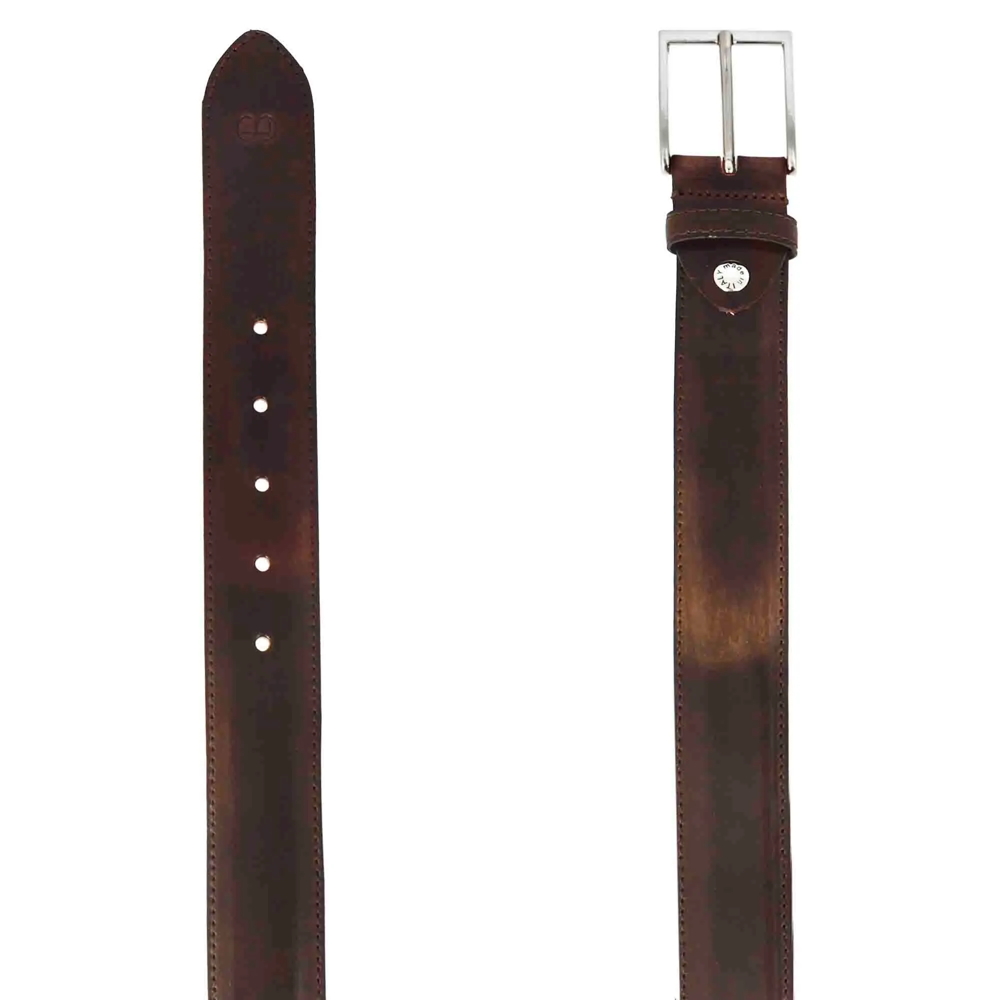 Cintura da uomo elegante in pelle pieno fiore colorata a mano colore marrone scuro