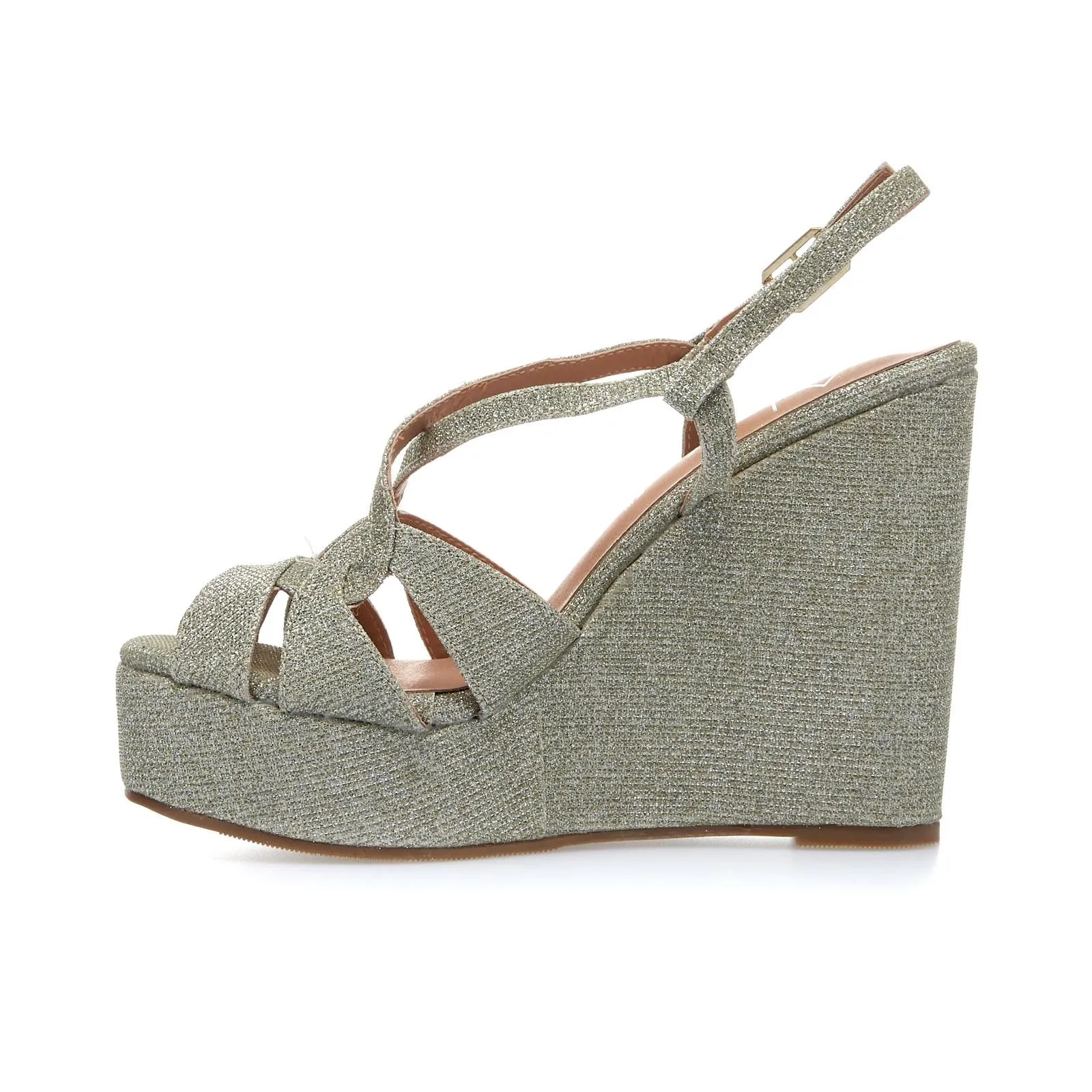 Sandali con zeppa oro glitterati