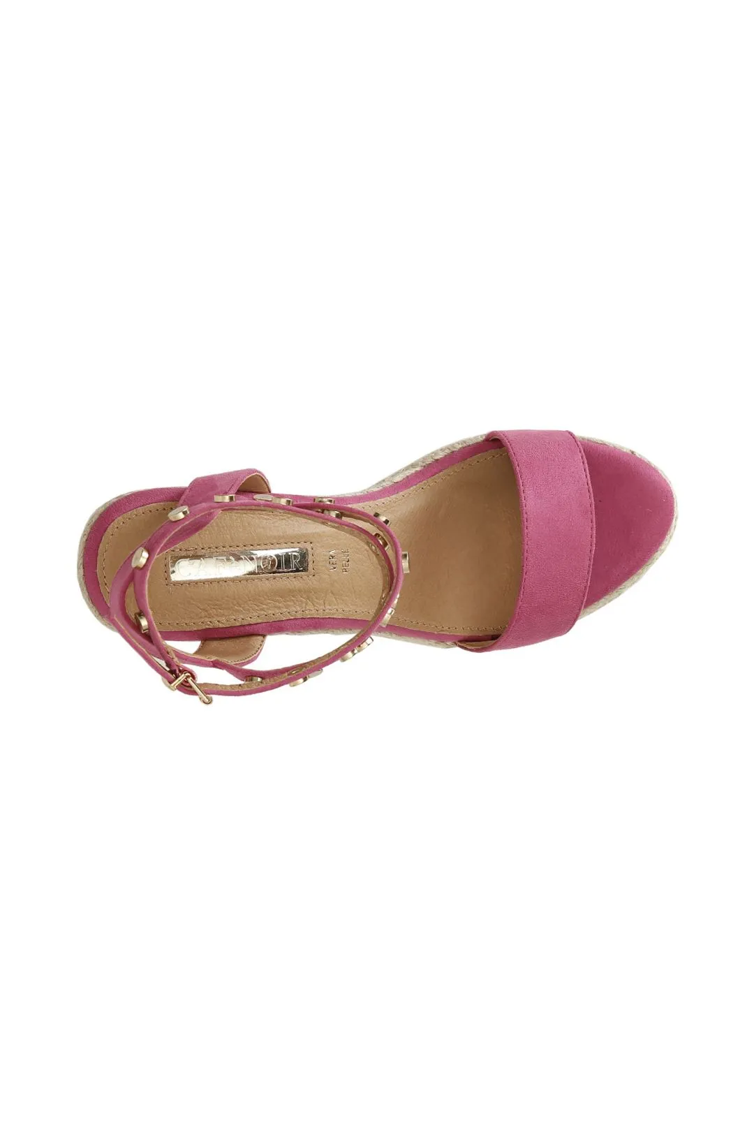 sandali in tessuto con borchie su zeppa corda fuxia