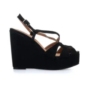 Sandali neri con zeppa glitterati